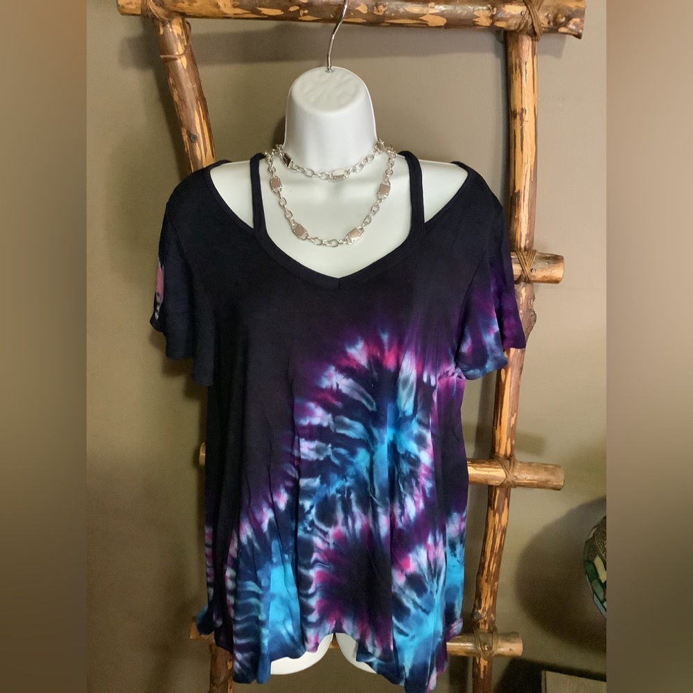 279 Tie-dye semi off shoulder spaghetti strap top